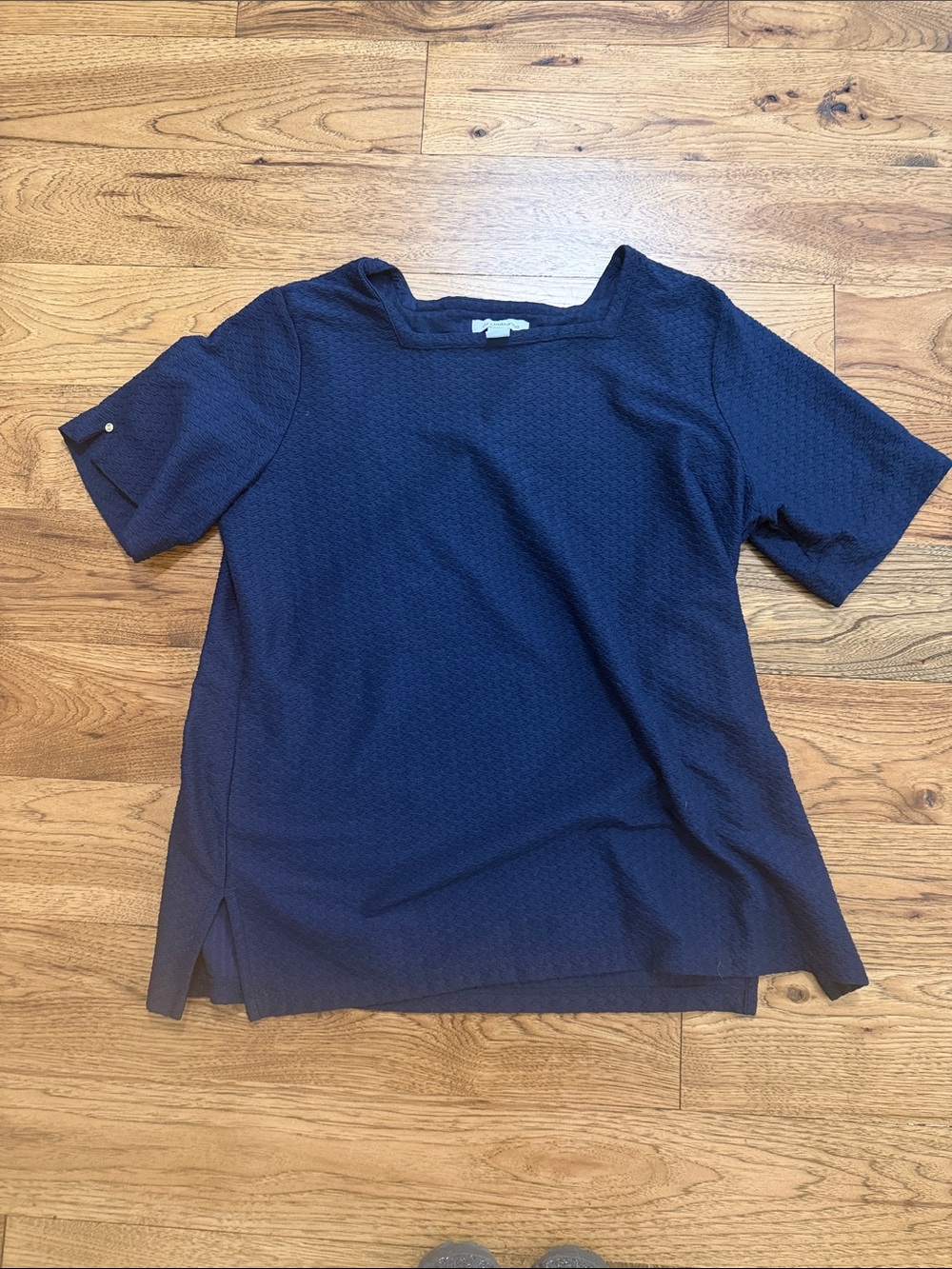 Liz Claiborne Navy Short-Sleeve Textured Blouse